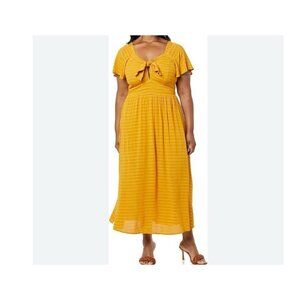CITY CHIC MAXI DRESS RUCHED TIE CHEST MUSTARD YELLOW GAUZE PLUS SIZE XXL / 24